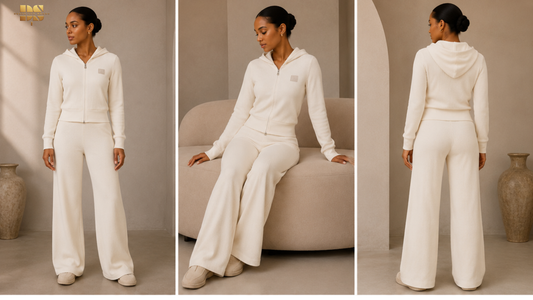 DESAN LUX Rib-Knit Wide Leg Lounge Set – Cream
